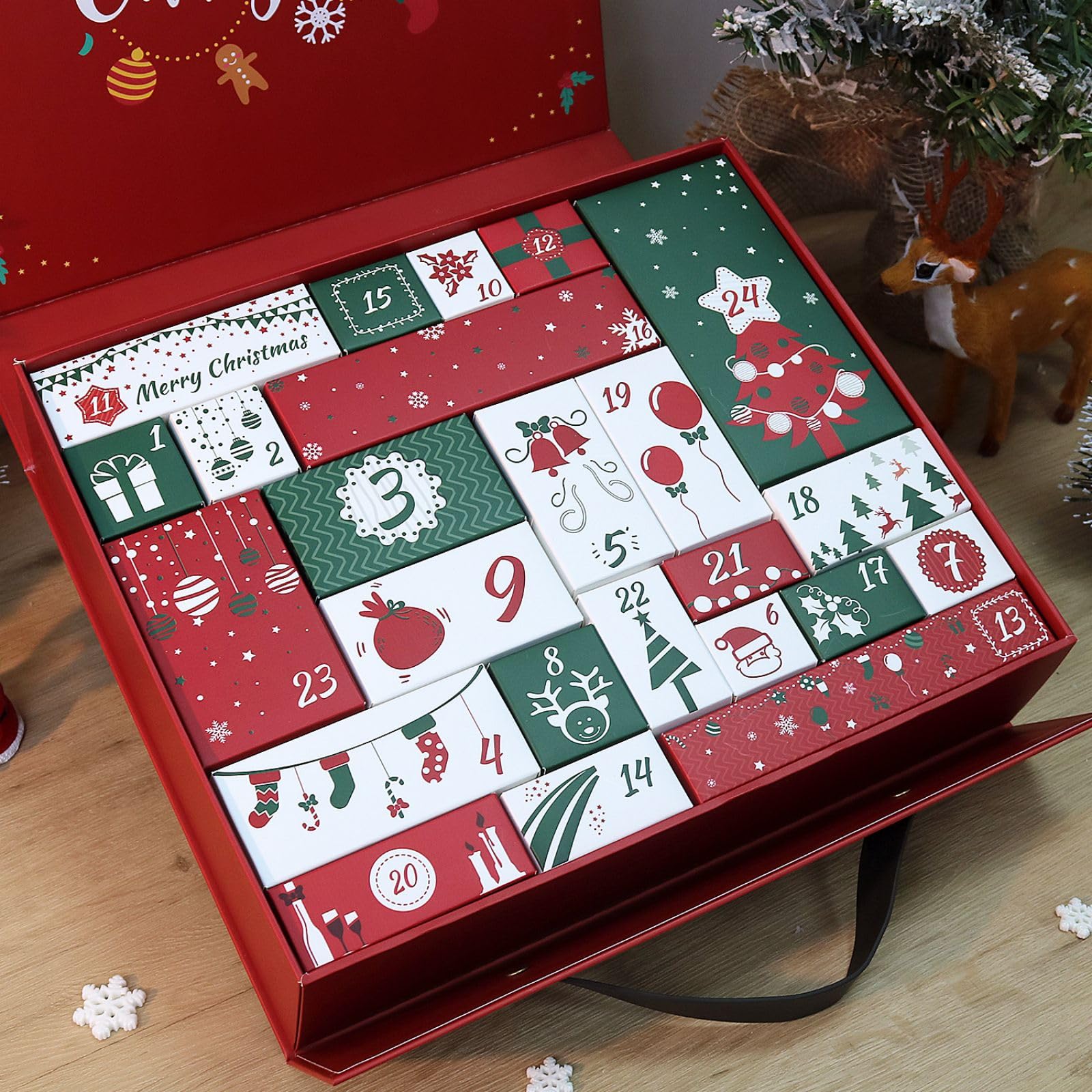 CustmArti Set di calendario dell'Avvento fai da te per bambini, con 24 scomparti, con brillantini e cristalli, decorazione per le vacanze, B