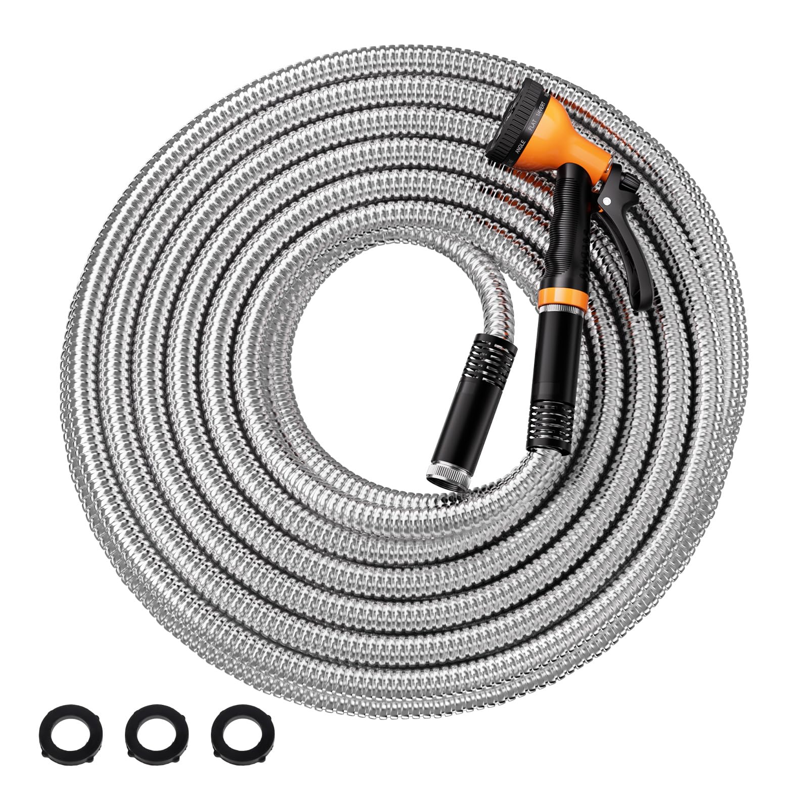Garden Hose Metal 25 FT, Flexible Stainless Steel Water Hose with 10 Function Nozzle, Kink Free, Lightweight & Durable, Crush Resistant Fitting, Puncture Proof Hose for Yard, Rv, 600 PSI 2025 New