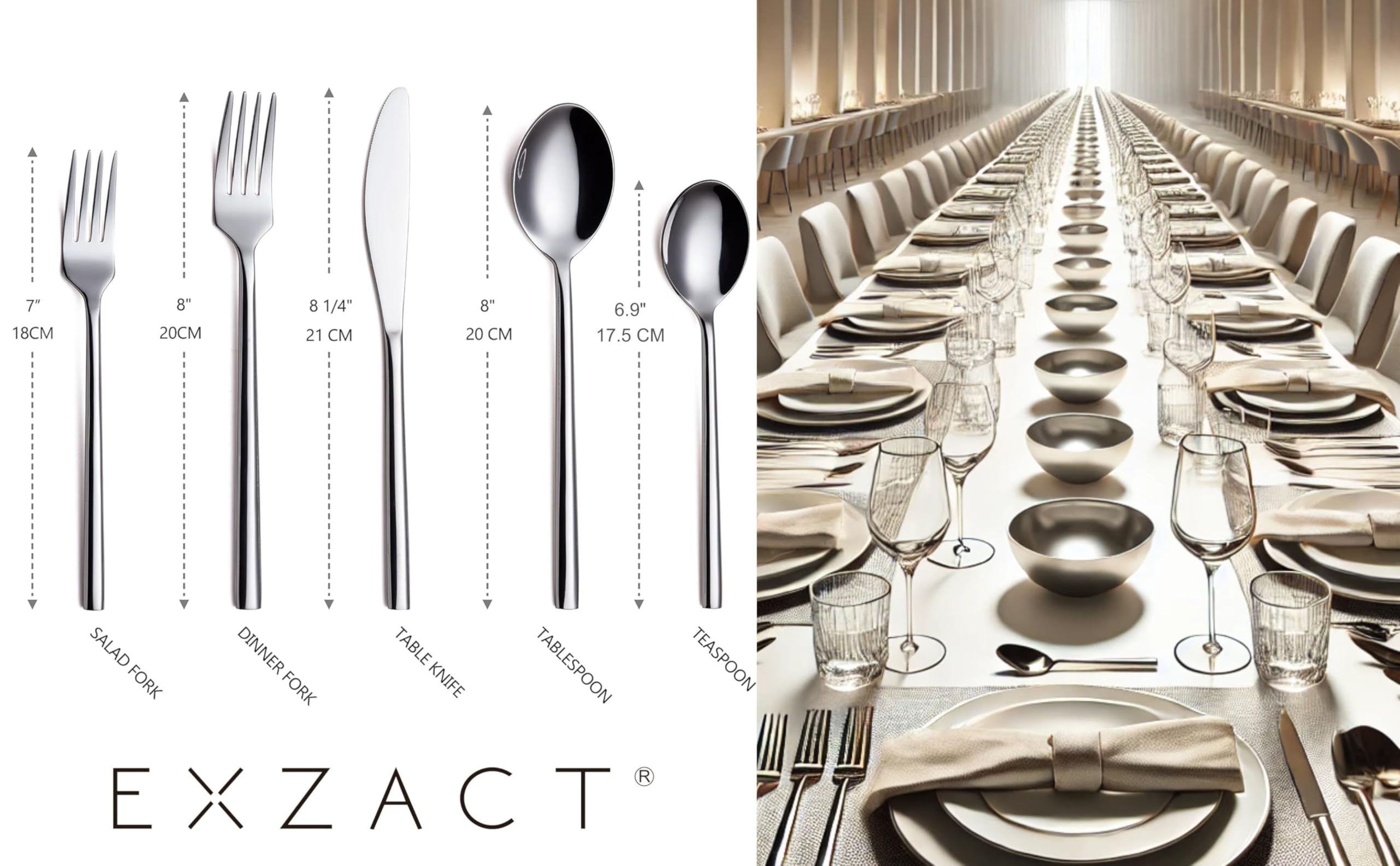 Exzact Cutlery Set Forged Stainless Steel 20pcs. Dish Washer Safe, Serve for 4, Silver - Image 2