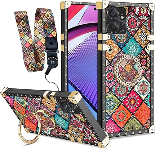 Miniatura 6 de B-wishy for Moto G Power 2023 Case with Kickstand Ring Holder,Square Rivet for Girls Women Crystal Anti-Shock Protective Retro Slim Shockproof TPU