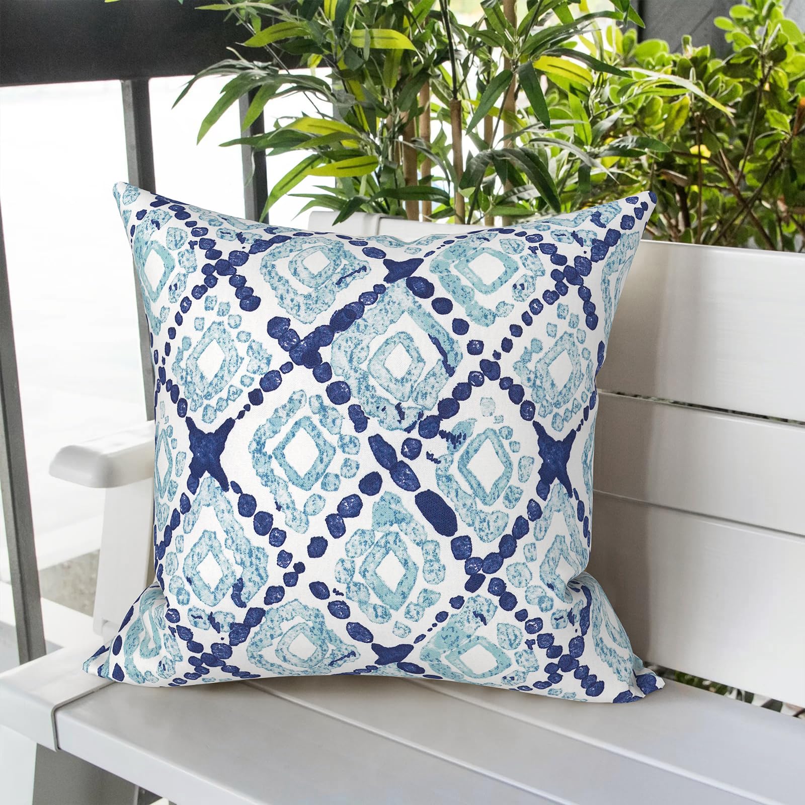 LVTXIII Outdoor/Indoor Throw Pillows, Decorative Throw Pillows with Inserts, 18�x18� Square Pillows for Bed, Couch, Sofa and Patio Furniture, Set of 2, Boho Geometry Blue
