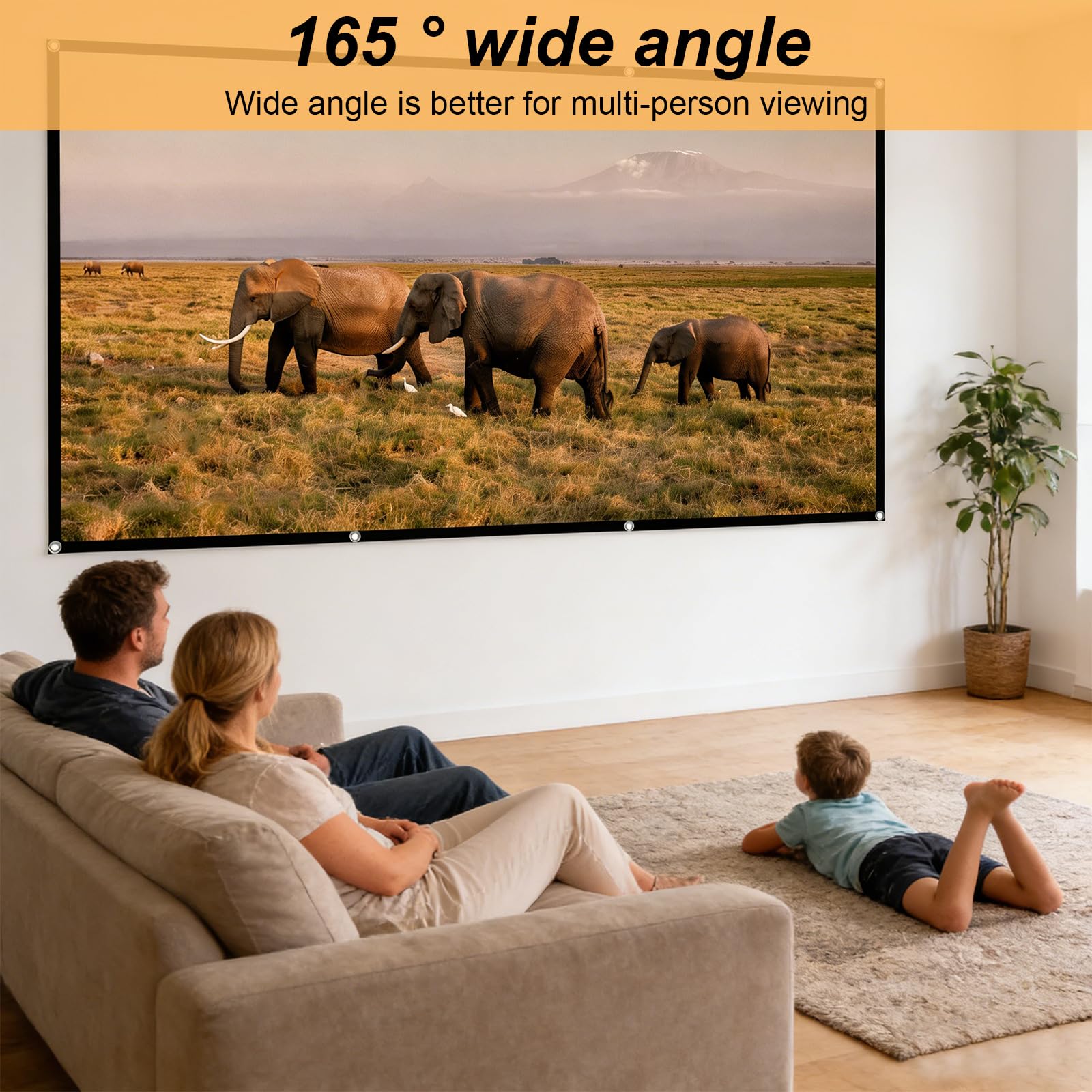 Proyector de lona de 100 pulgadas, proyector de pantalla portátil plegable, 16:9 HD antiarrugas, pantallas de alta resolución para cine en casa, escuela, oficina, reuniones y camping
