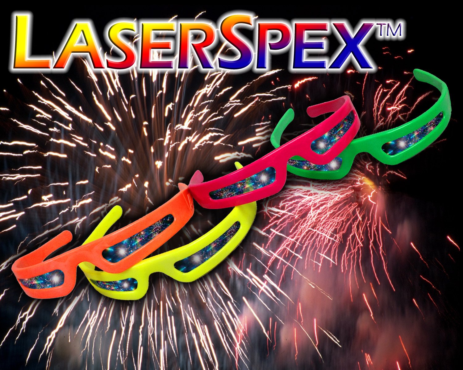 LaserSpex Fireworks Glasses - (4 Pack) Enhances your light show experience. Turn your next electronic party into a fusion of lights, color, music and dance With the Next Generation of Fireworks Glasses.