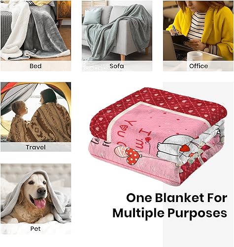 Miniatura 8 de HUGLAZY Manta para el día de San Valentín manta de forro polar Sherpa de felpa con corazón rojo para niñas sofá cama manta de gnomo manta de