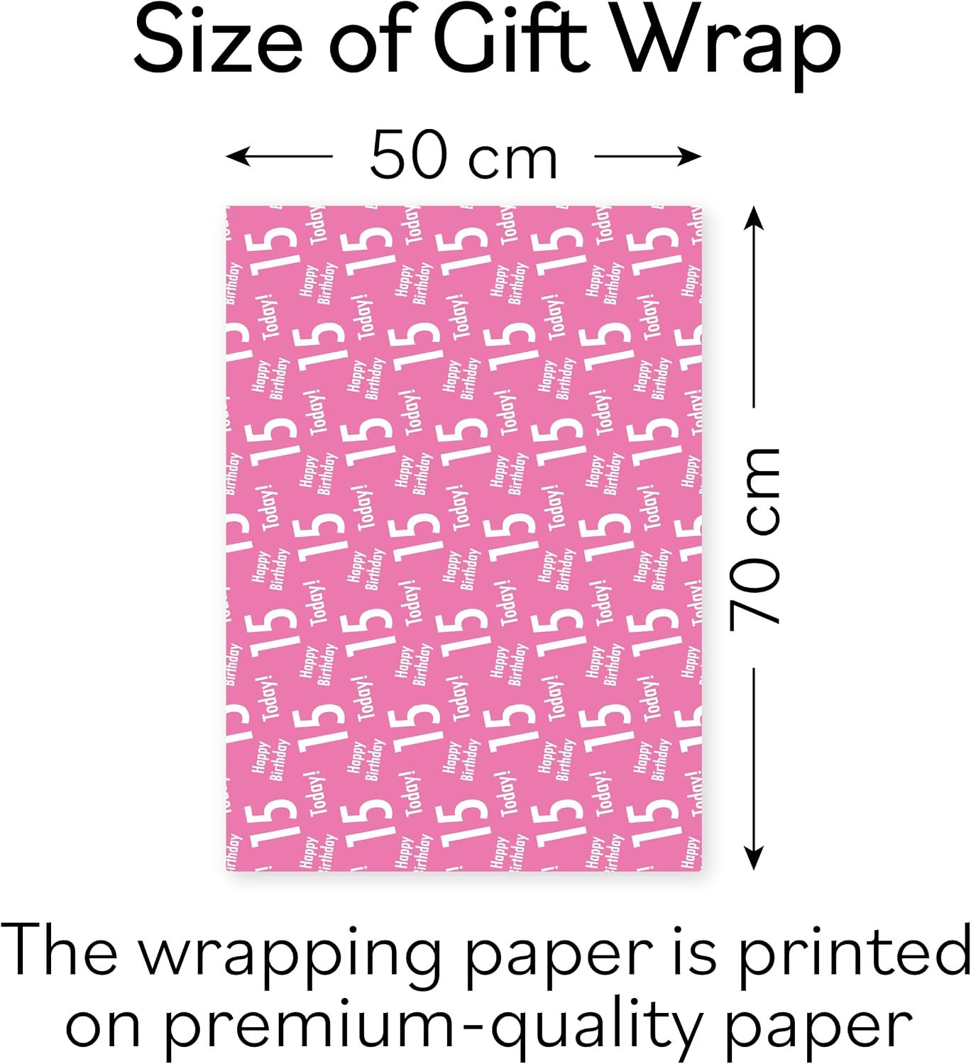 Hunts England, 2 Sheets Of 15th Birthday Pink Luxury Wrapping Paper For Girl, Includes 2 Gift Tags - Image 4