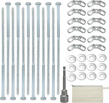Heavy Duty Lag Screws 3/8 x 12 Tent Stakes Kit with Chain Links and Washers for Trampoline Carports Canopies Sheds Swing Sets Camping Ground Anchors for High Winds