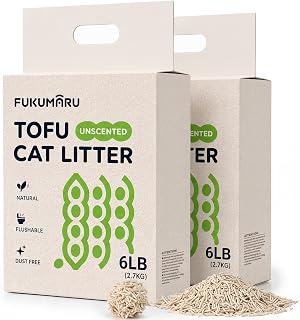 FUKUMARU Żwirek Tofu 5,4 kg (2 x 2,7 kg) – Bezzapachowy, Bez Perfum, Szybkie Wiązanie, Skuteczna Kontrola Zapachów, Niskopylny, Naturalny Roślinny Żwirek, Można Spłukiwać w Toalecie