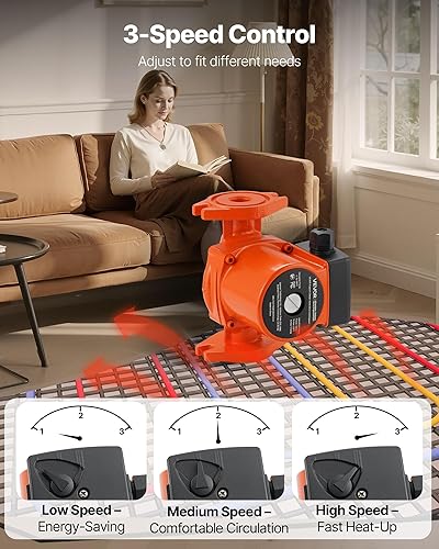 Miniatura 5 de VEVOR F-15-58FC Bomba de circulación de hierro fundido, 17 GPM, CA 120 V Bomba de circulación de recirculación de agua caliente de 20 pies, conexión