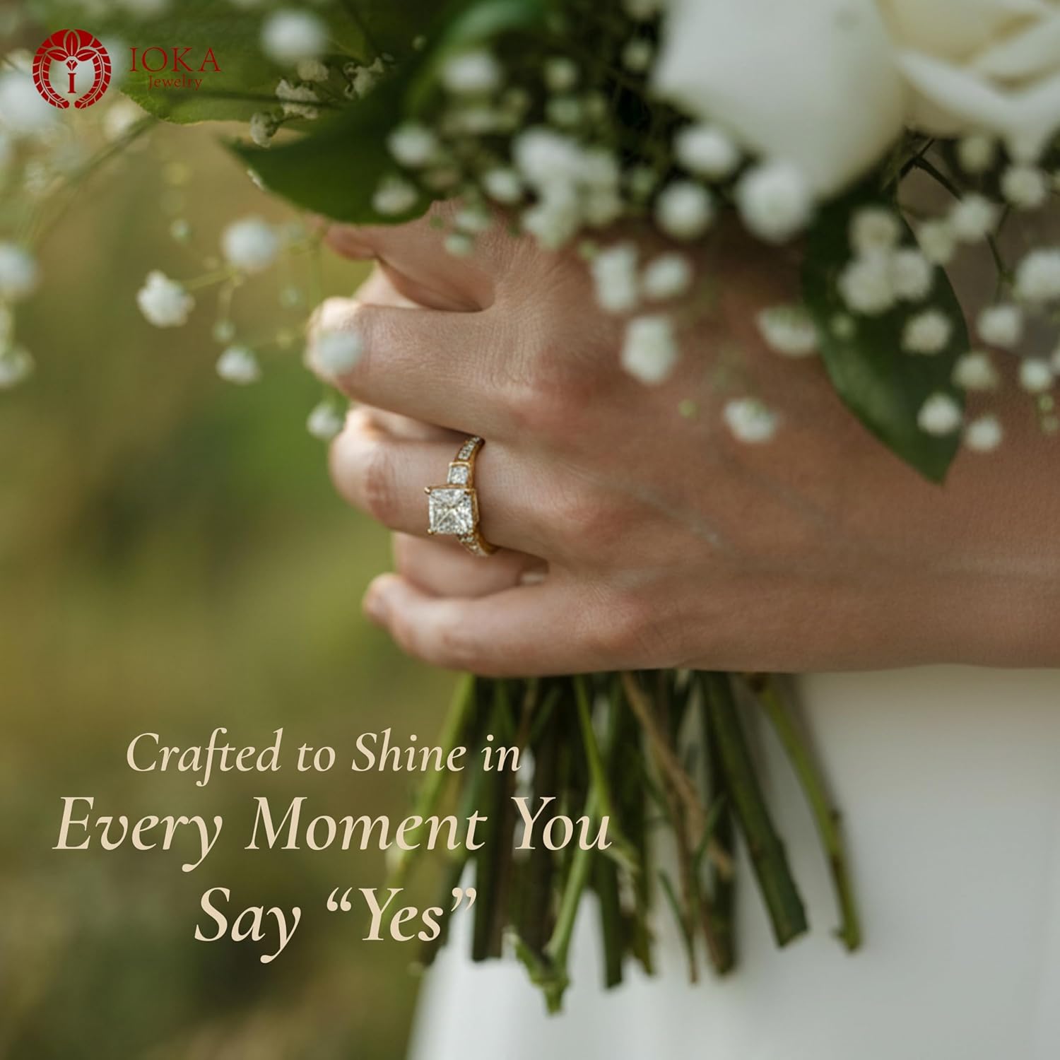 Ioka - 14K Solid White Gold 1.5 Ct. Princess Cut 3 Stone CZ Engagement Ring With Stones in Band - Size 4 - Image 3