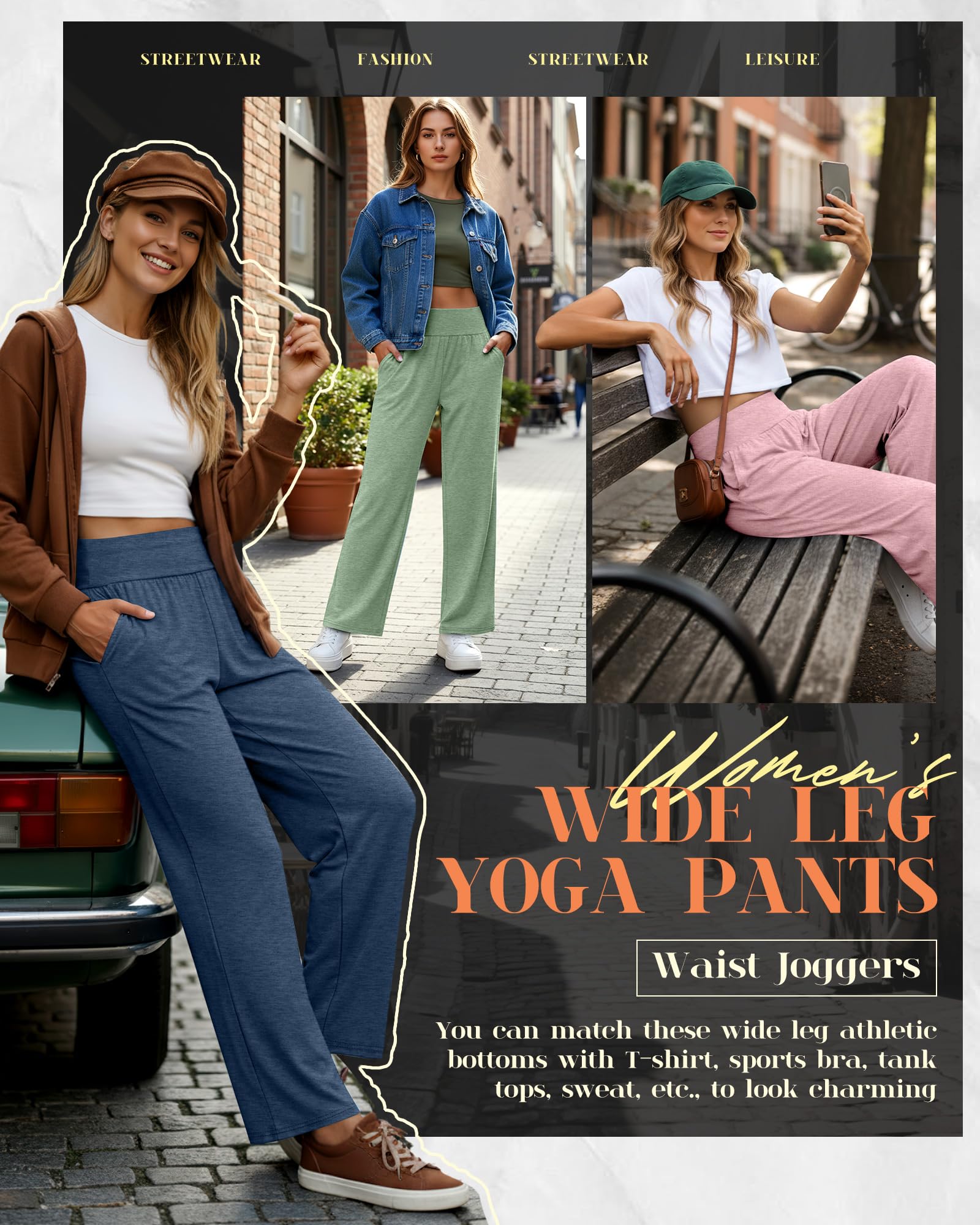 Neer Lot de 3 Pantalons de Yoga Larges pour Femmes Confortables et Élégants avec Poches et Taille Élastique Bas Ouvert