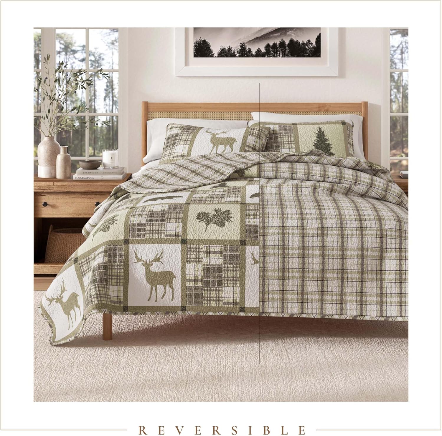 Great Bay Home Lodge Bedspread King Size Quilt with 2 Shams. Cabin 3-Piece Reversible All Season Quilt Set. Rustic Quilt Coverlet Bed Set. Stonehurst Collection. - Image 4