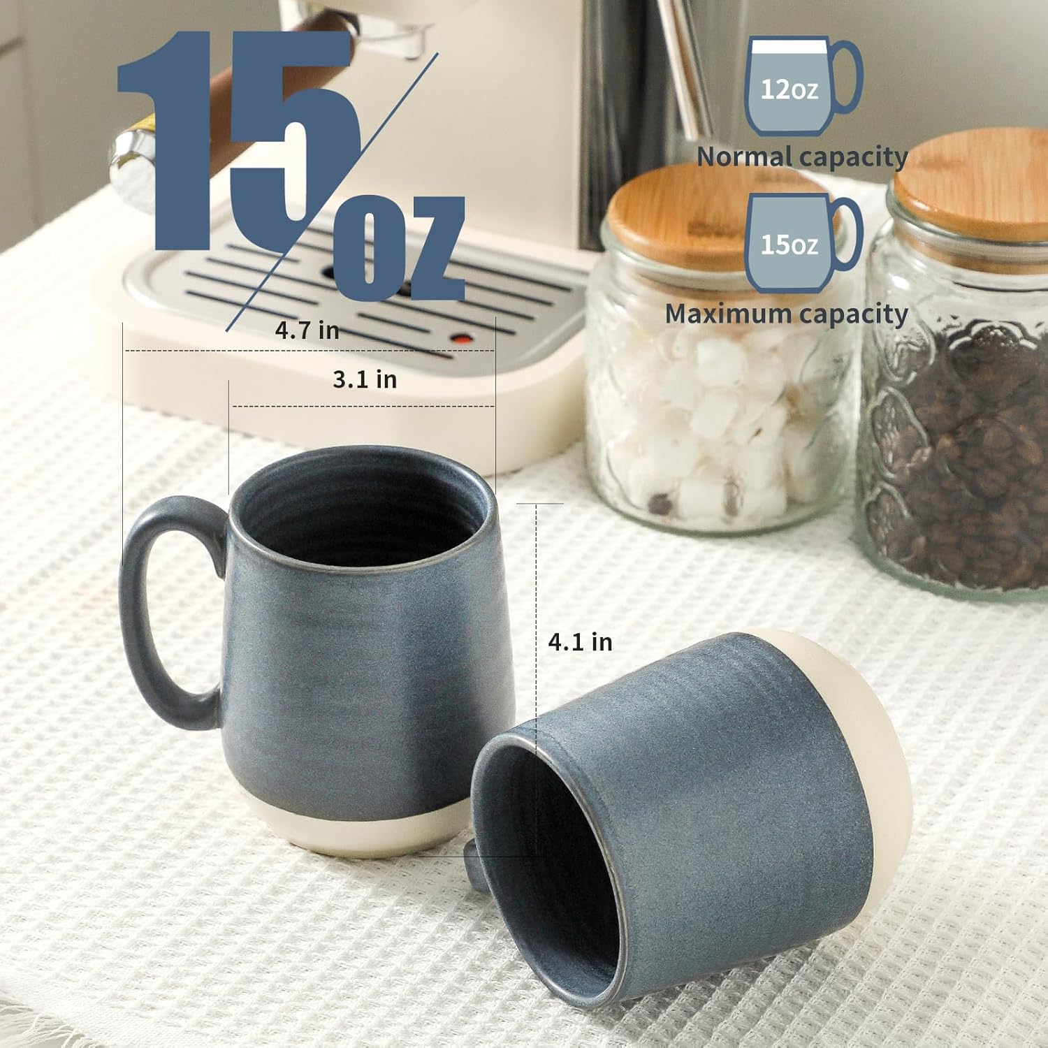 Hasense Coffee Cups Ceramic, Coffee Mugs with Handles Set of 4, 15 oz Tea Cups for Home and Office, Stylish Colorblocking Mugs for Coffee, Tea, Latte, Hot Chocolate, Christmas Cups Gift, Deep Blue - Image 3