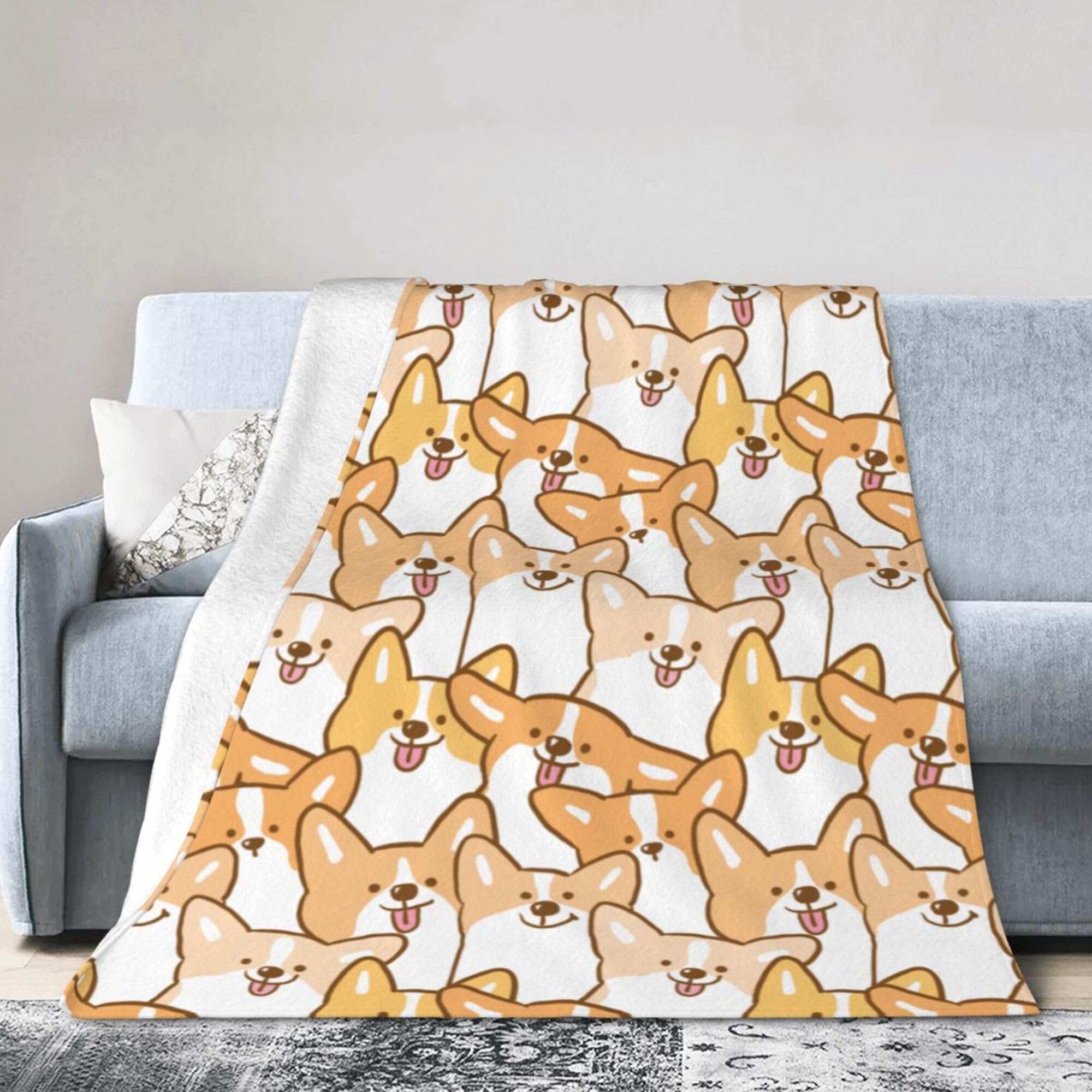 Xinvast Brown Corgi Dog Corgi Blanket Animals Pet Print Throw Blanket Super Soft Flannel Fleece Throw Blanket Lightweight Plush Fuzzy Bed Blanket For Couch 50"X60"