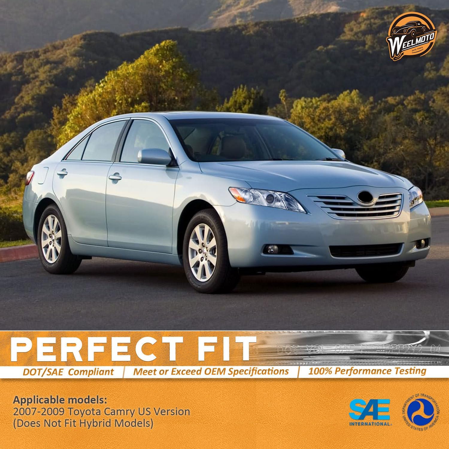 WEELMOTO Anti-Fogging Headlights Assembly for 2007-2009 Toyota Camry, Headlights for 2007 2008 2009 Toyota Camry US Version Replacement Headlamp Clear Lens I Chrome Housing I Amber Reflector OE Replacement