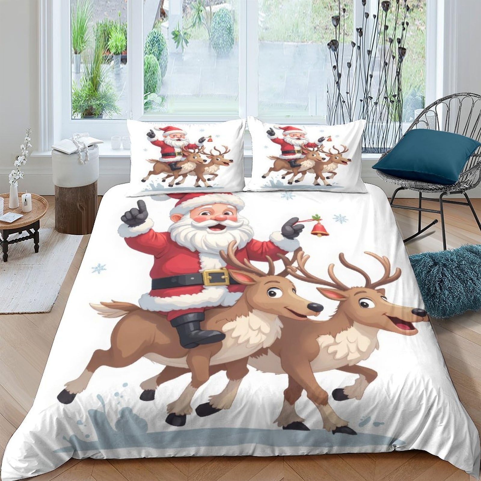 Ctjqhvkz Style-8 3D Printed Santa Claus Reindeer Fitted Sheet Microfiber Soft Christmas Bed Cover For Bedroom Guest Room Decor Single（135X200cm）