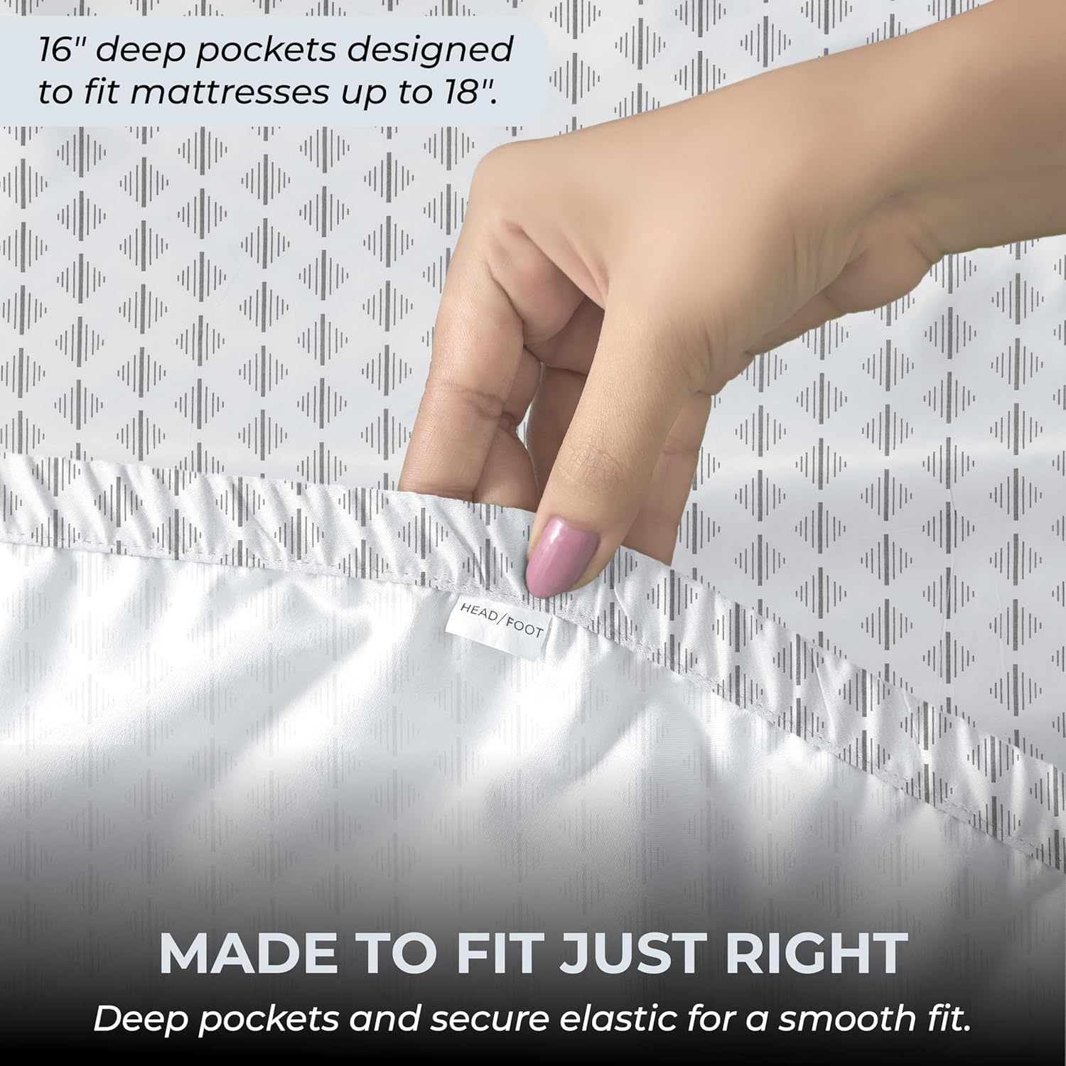 Queen Size Bed Sheets Set - Percale Weave Natural - Breathable 100% Cotton Printed 4 Piece Bedding Set with 2 Pillowcases, 18" Deep Pocket Fitted Sheet, Flat Sheet - Grey Ida Print - Image 4