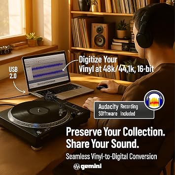 Gemini Sound TT-5000 High Torque Direct-Drive Turntable with USB - Digitize Vinyl, Built-in Phono Preamp, 33/45/78 RPM, Pitch Control, DJ Ready
