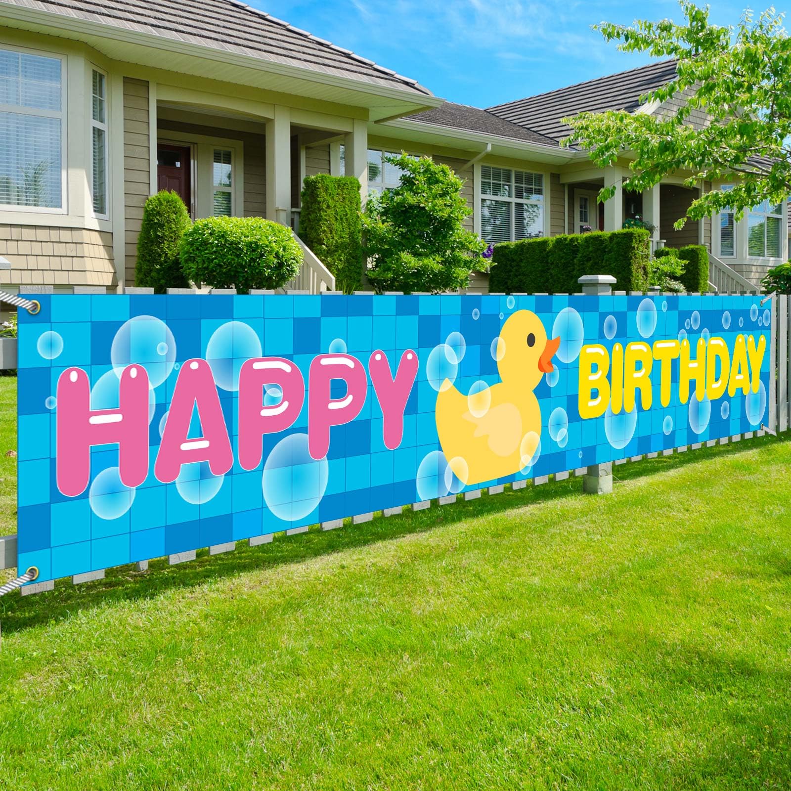 Cute Cartoon Little Yellow Duck Happy Birthday Banner Backdrop Animal Theme Decor Decorations for Yard Sign Gender Reveal Ducky Duck Bday Birthday