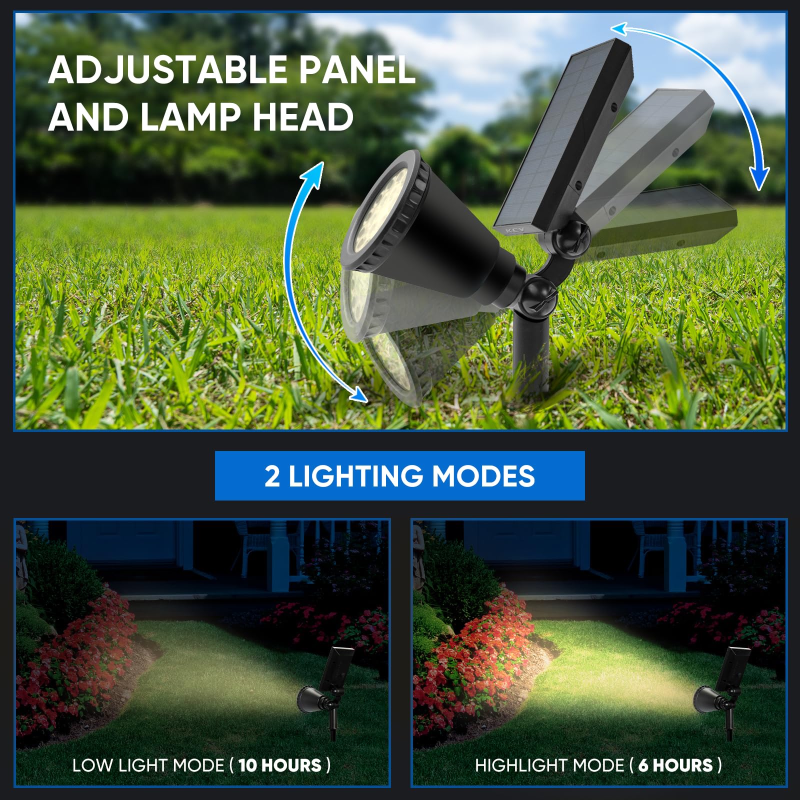 KEV Solar-Strahler für den Außenbereich, 800 Lumen, 4 Stück, 18 LEDs, Solar-Flutlichter mit 2 Modi, verstellbar, IPX65 wasserdicht, Solarstrahler für Auffahrt, Hinterhof, Terrasse, Landschaft, Baum,