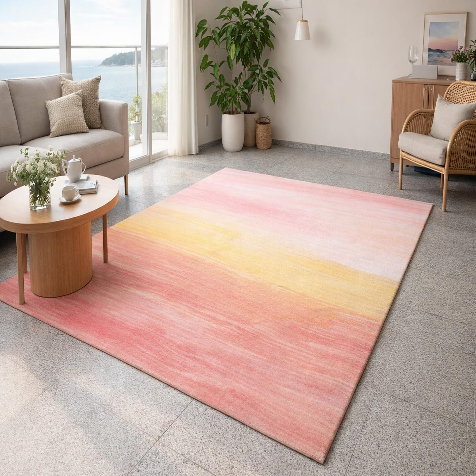 Tapis chambre à coucher décoration rose et rouge clair 150cm