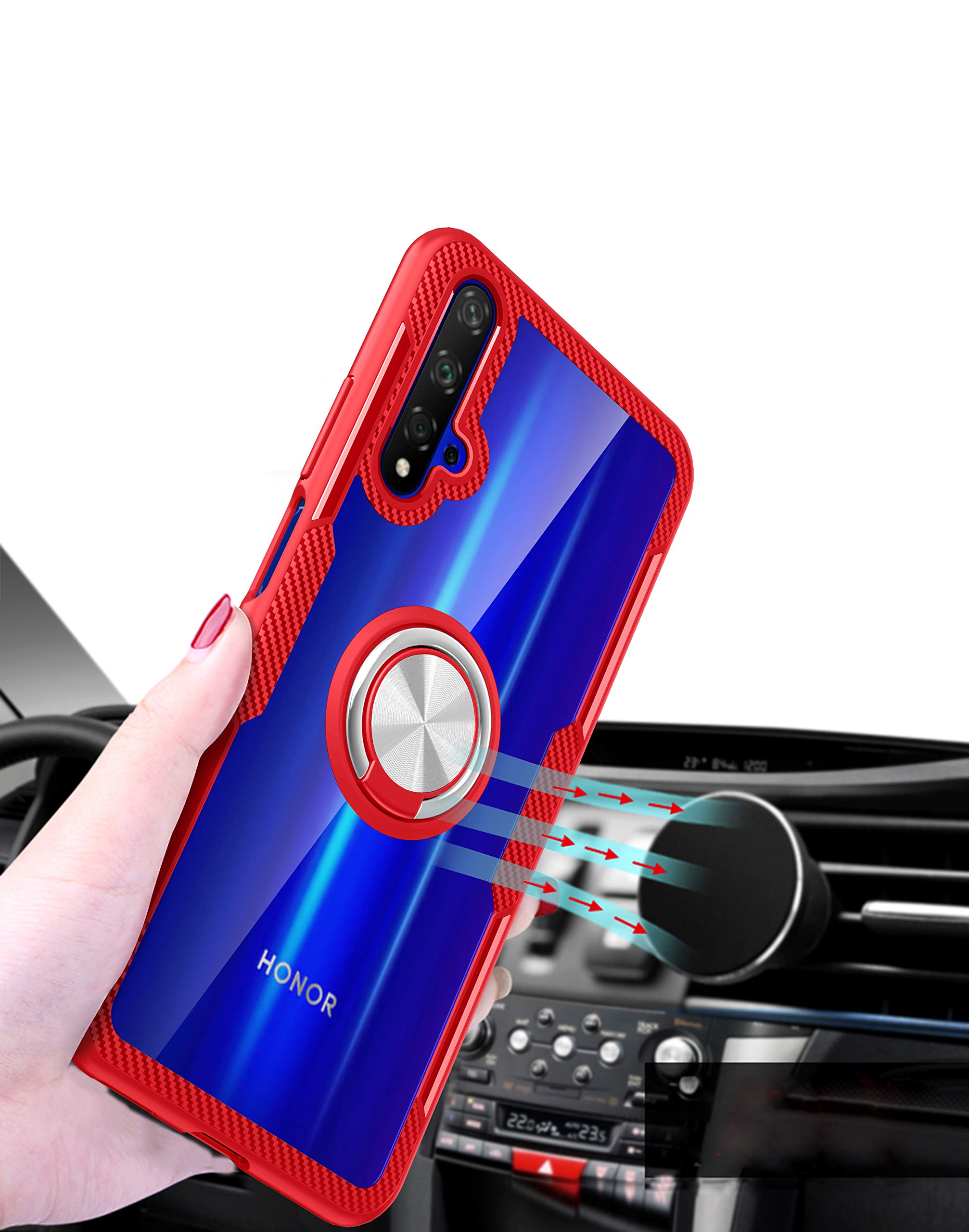 SORAKA Hülle Für Huawei Nova 5T – Mit 360° Drehbarem Ringständer & Magnetplatte, Transparent
