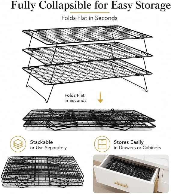 Cooling Rack 16x10, 3-Tier Stackable & Collapsible Cooling Racks