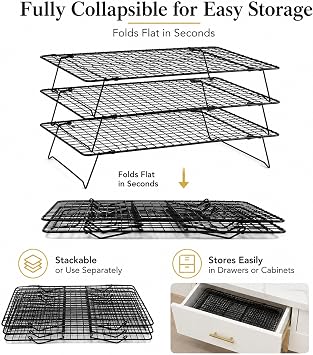 Cooling Rack 16x10, 3-Tier Stackable & Collapsible Cooling Racks
