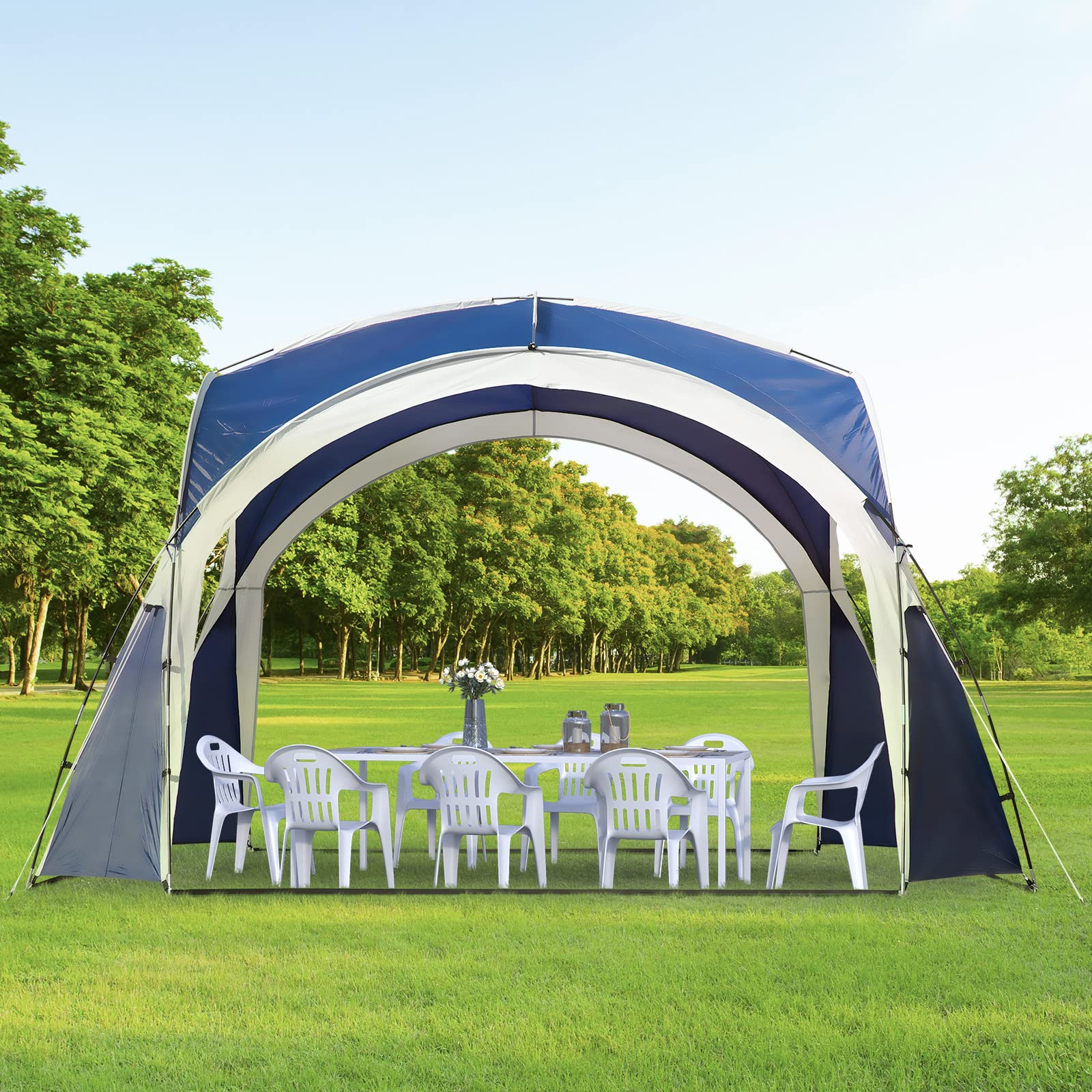 Outsunny Toldo Camping Plegable 3,5x3,5 m Impermeable Protección UV Azul