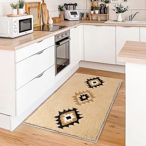 Miniatura 3 de DEXDE Alfombra de baño bohemia, antideslizante, geométrica occidental, de lujo, suave, absorbente, para baño, ducha, cocina, entrada, casa de campo,