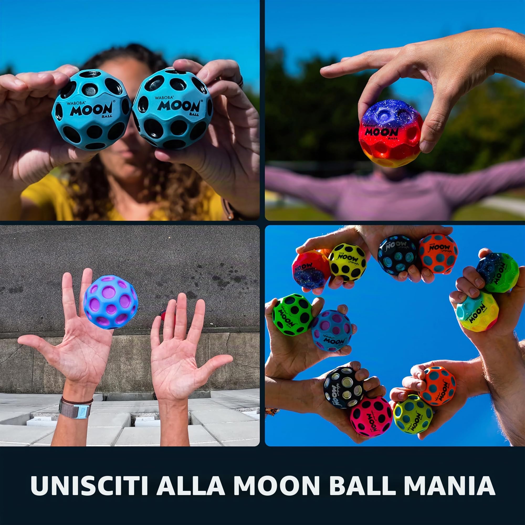 Waboba The Original Moon Ball - Palla rimbalzante per tutte le età, estremamente rimbalzante e divertente, perfetta per giochi attivi e giochi all'aperto, colore: nero/argento
