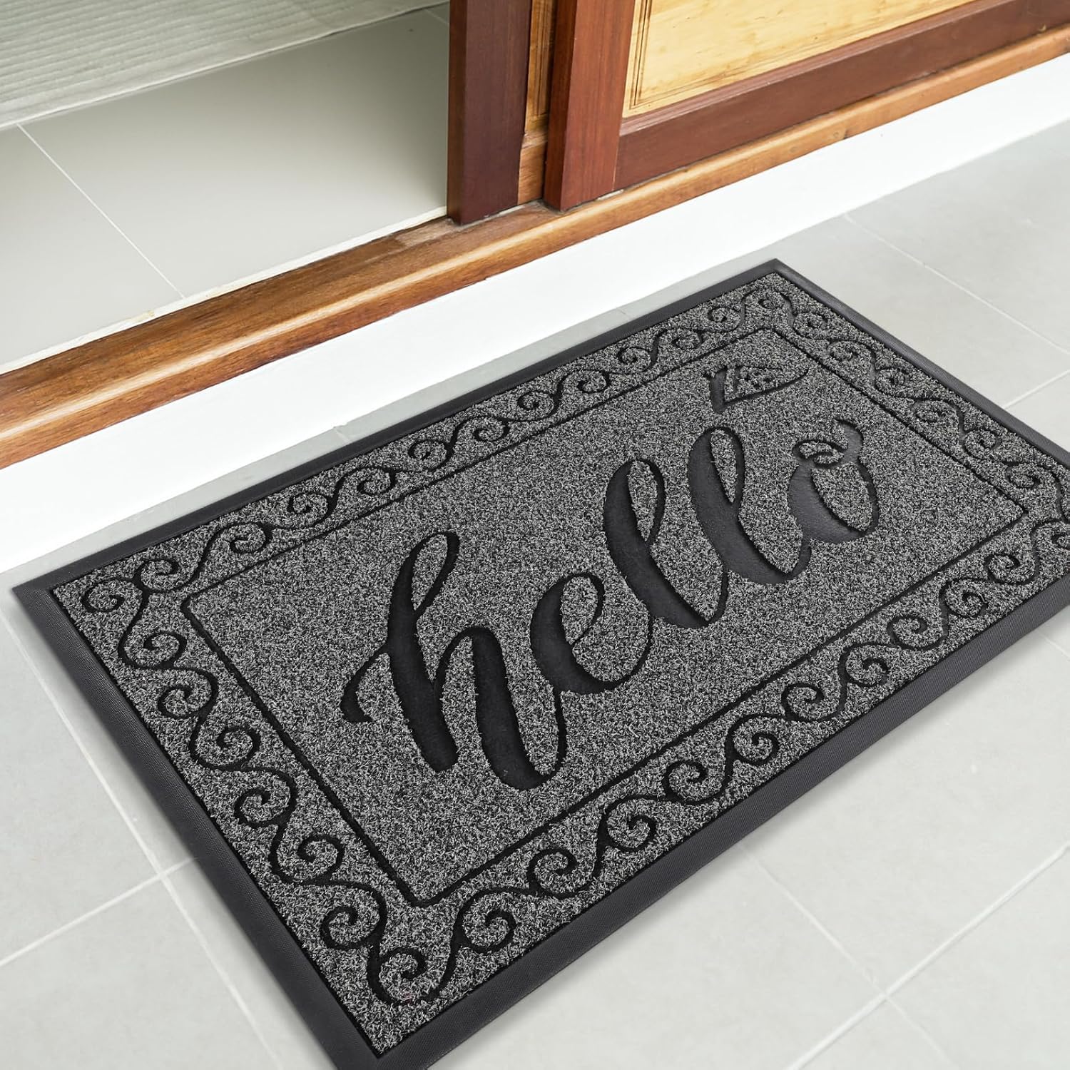 Yimobra Welcome Mats for Front Door 29.5x17, Heavy Duty Waterproof Outdoor Door Mat Outside Entrance, Non-Slip Low Profile Indoor Entryway Mat for Garage Patio, Black Gray - Image 6