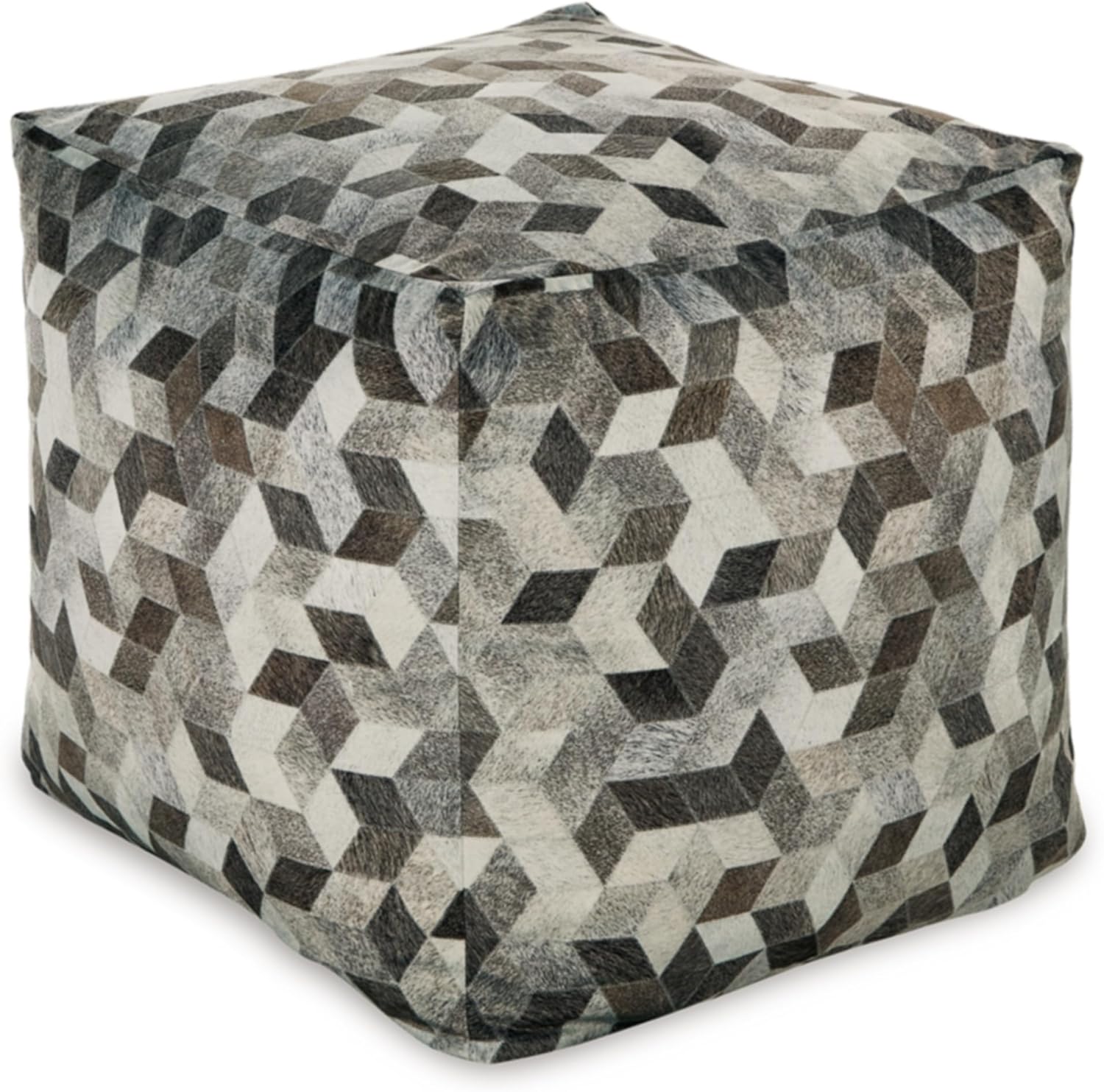 Signature Design by Ashley Albermarle Casual Geometric Patterned Pouf 18 x 18 Inches, Gray & Dark Brown