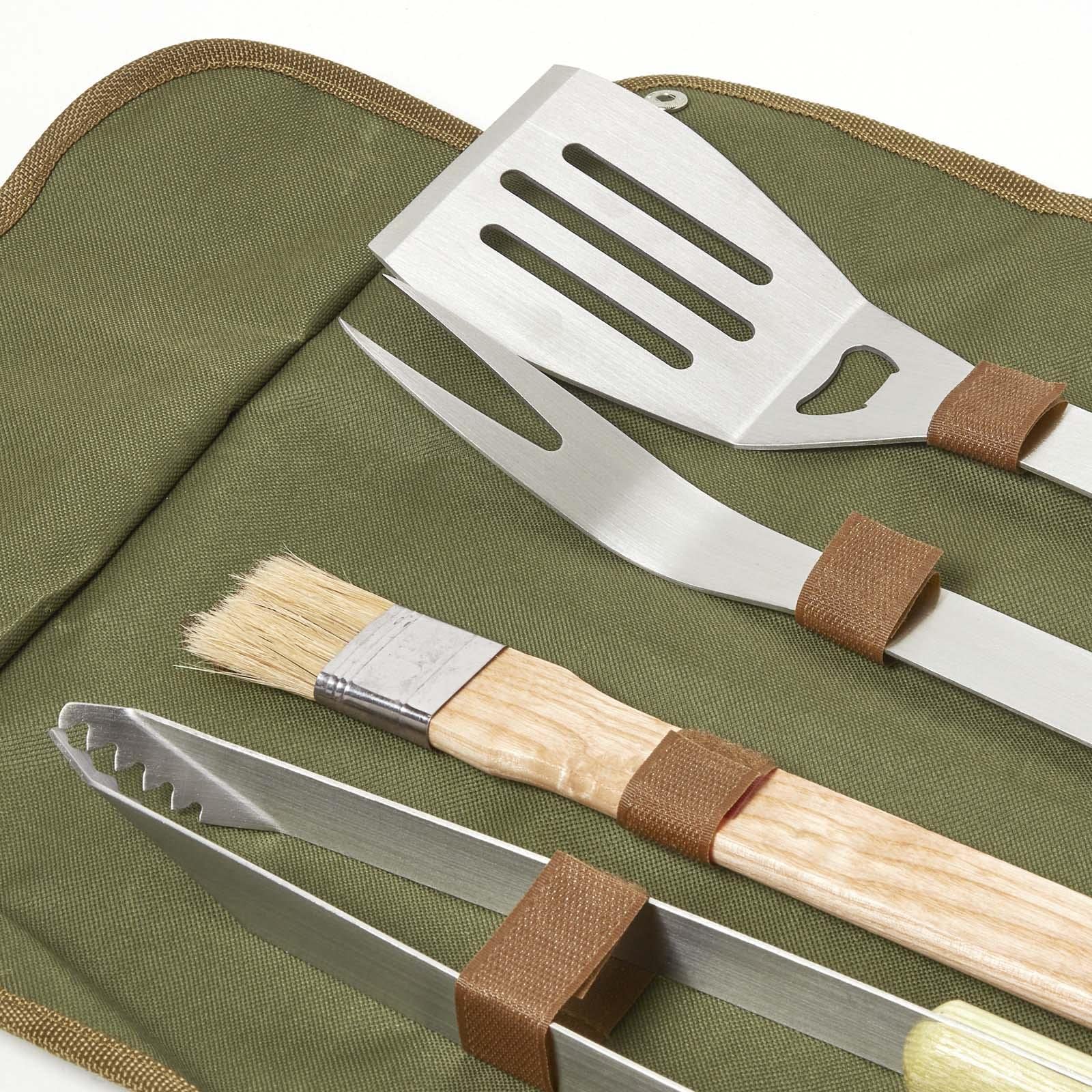 HOMESCAPES Kit di attrezzi per barbecue in sacchetto di immagazzinaggio pinze per griglia forchetta spazzola per barbecue e spatola set di attrezzi per barbecue con custodia per giardino campeggio