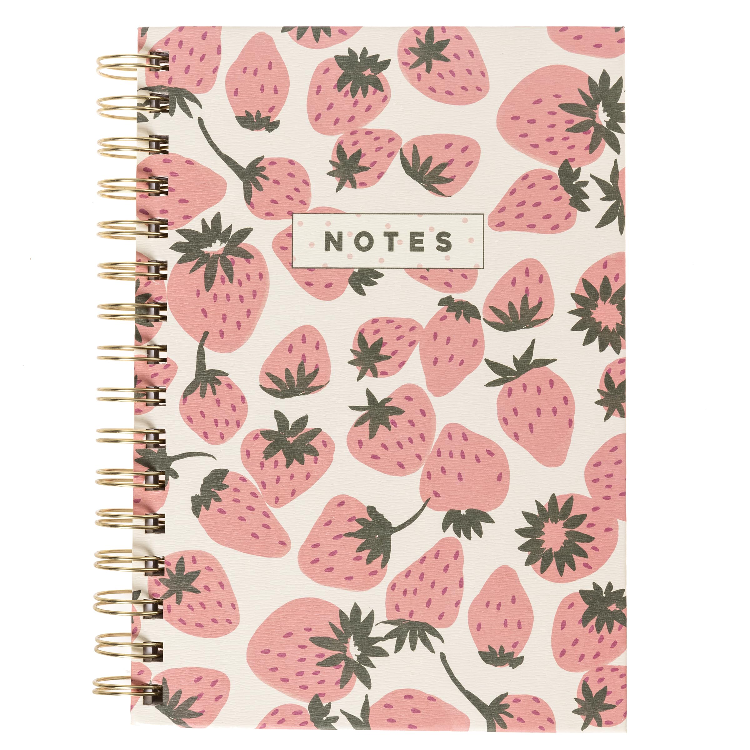 Graphique Hardbound Spiral Journal, 160 Ruled Pages Hard Cover Notebook, Diary, Lists, Record Month and Date, Premium Paper, Pink Strawberries, 6” x 8”