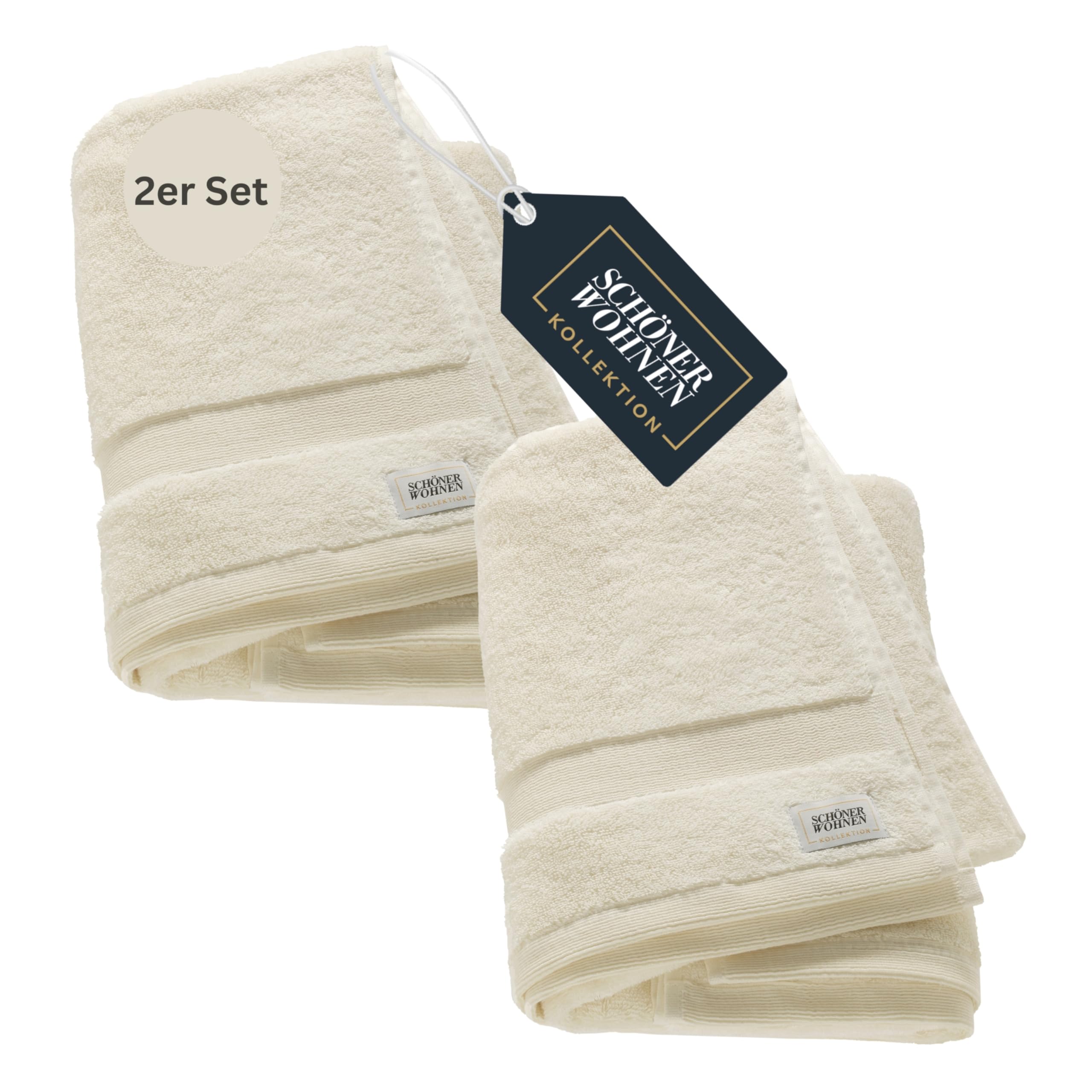 SCHÖNER WOHNEN 2er Set Premium Duschtuch 70x140 cm - saugstark - Luxus Badetücher Weiß 2teilig - 100% Baumwolle - flauschig weich - als Handtuch-Set kombinierbar - Frottiertücher - Öko-Tex