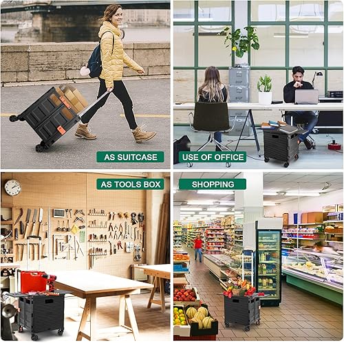 Miniatura 5 de Foldable Utility Cart Folding Portable Rolling Crate with Magnetic Extended Lid,360Rotate Wheels,176LBS Load Capacity,Heavy Duty Durable Dolly Cart