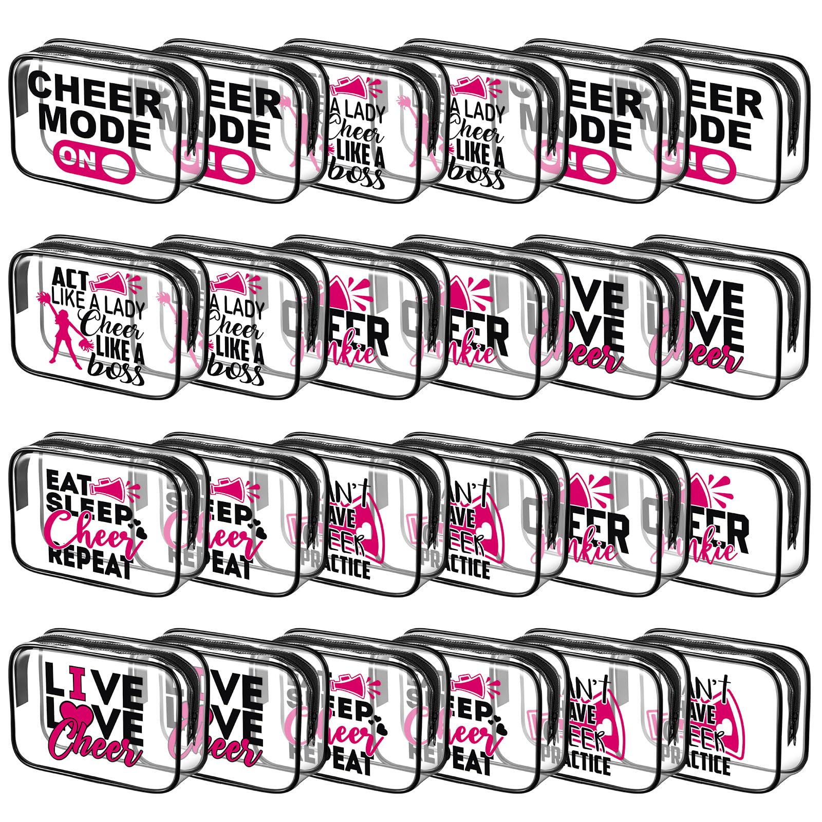 Abbylike 24 trousse impermeabili per cosmetici, 17,8 x 11,9 x 6,1 cm, trousse per cosmetici, articoli da toeletta con cerniera, custodia trasparente con cerniera per donne, Natale., Cheerleader