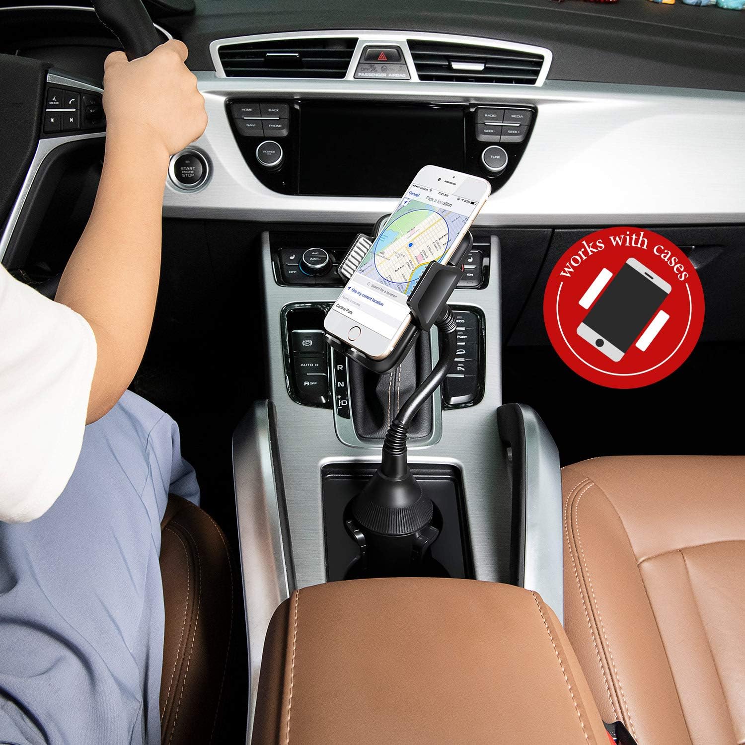 Cup Holder Phone Mount, Cup Holder Cradle Car Mount for Cell Phone Universal Adjustable Gooseneck Cup Phone Holder, Car Phone Mount for iPhone 12 Pro/11 Xs Max/X/XR/8/7 Plus/Galaxy [Upgraded]
