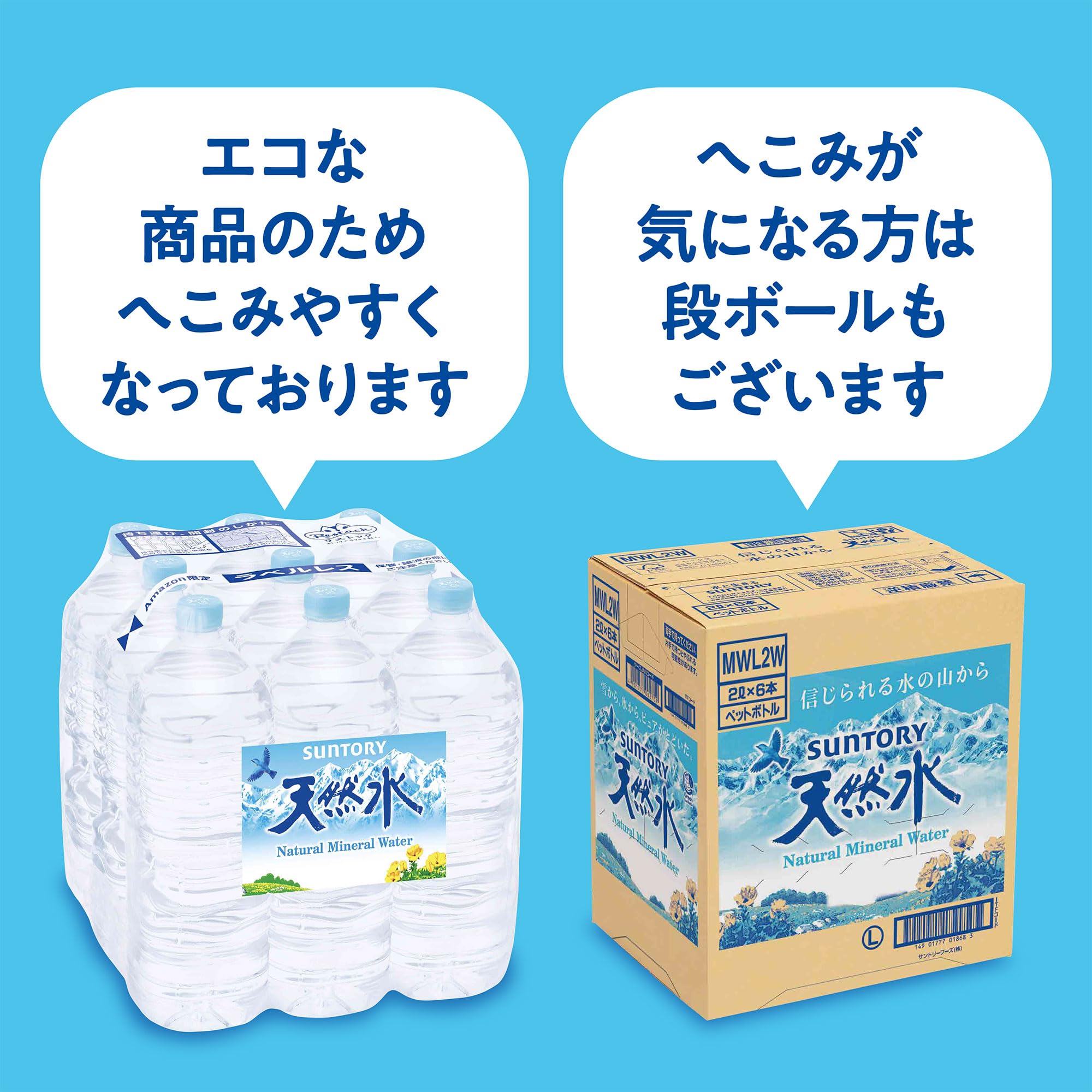 サントリー天然水 ラベルレス 段ボール無しでお届け(エコフィルム包装) 2L×9本 南アルプス【Amazon.co.jp限定】 まとめ売り実施中 - 3