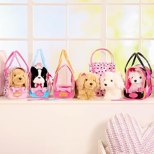 Miniatura 2 de Pucci Pups by Battat Bolsa glamorosa con estampado de corazón dorado y rosa con Cocker Spaniel 8 pulgadas