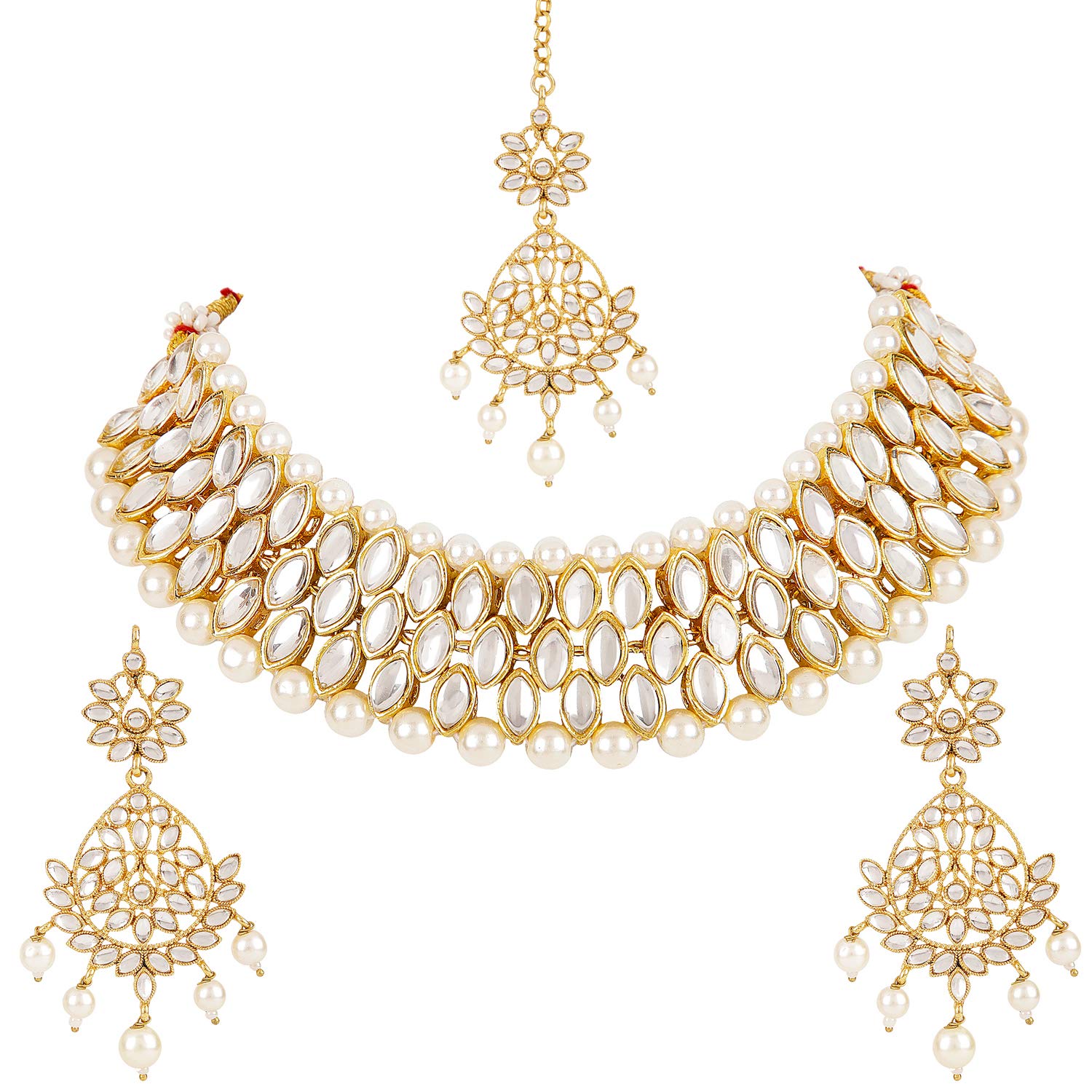 Shining Diva Latest Choker Design Traditional Kundan Earrings Maang Tikka Necklace Jewellery Set for Women (White) (11299s) (B08L166BT4) Amazon Price History, Amazon Price Tracker