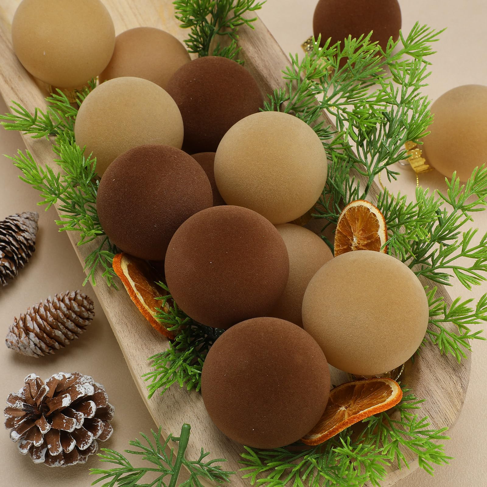Sotiff 24 Pcs Christmas Tree Decorations 2.4 Inch Velvet Christmas Balls Christmas Ornaments Balls for Family Holiday Wedding Party Xmas Tree Hanging Decoration (Classic Color)