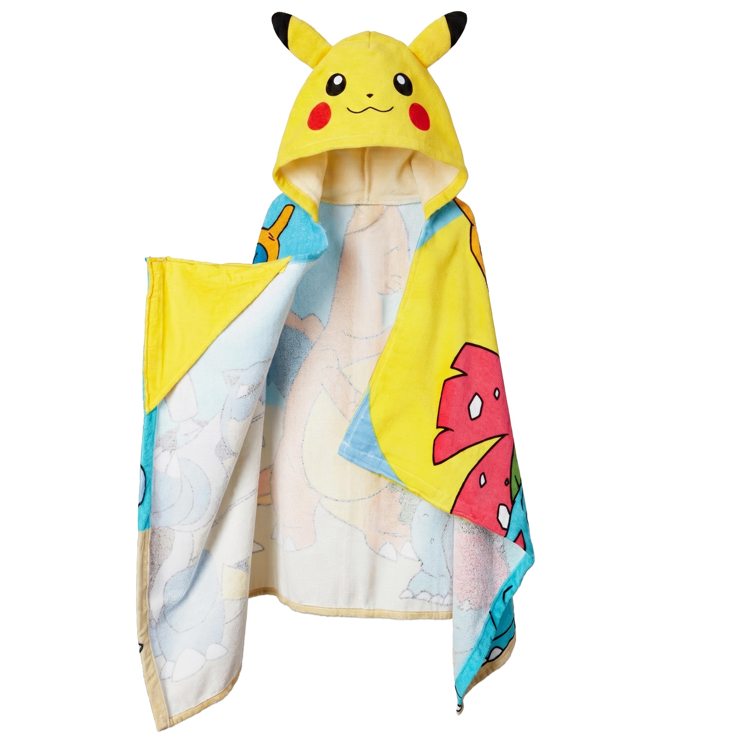 Pokémon Asciugamano da bagno bambini, telo mare con cappuccio Pikachu, accappatoio per bambini per piscina o spiaggia, taglia unica