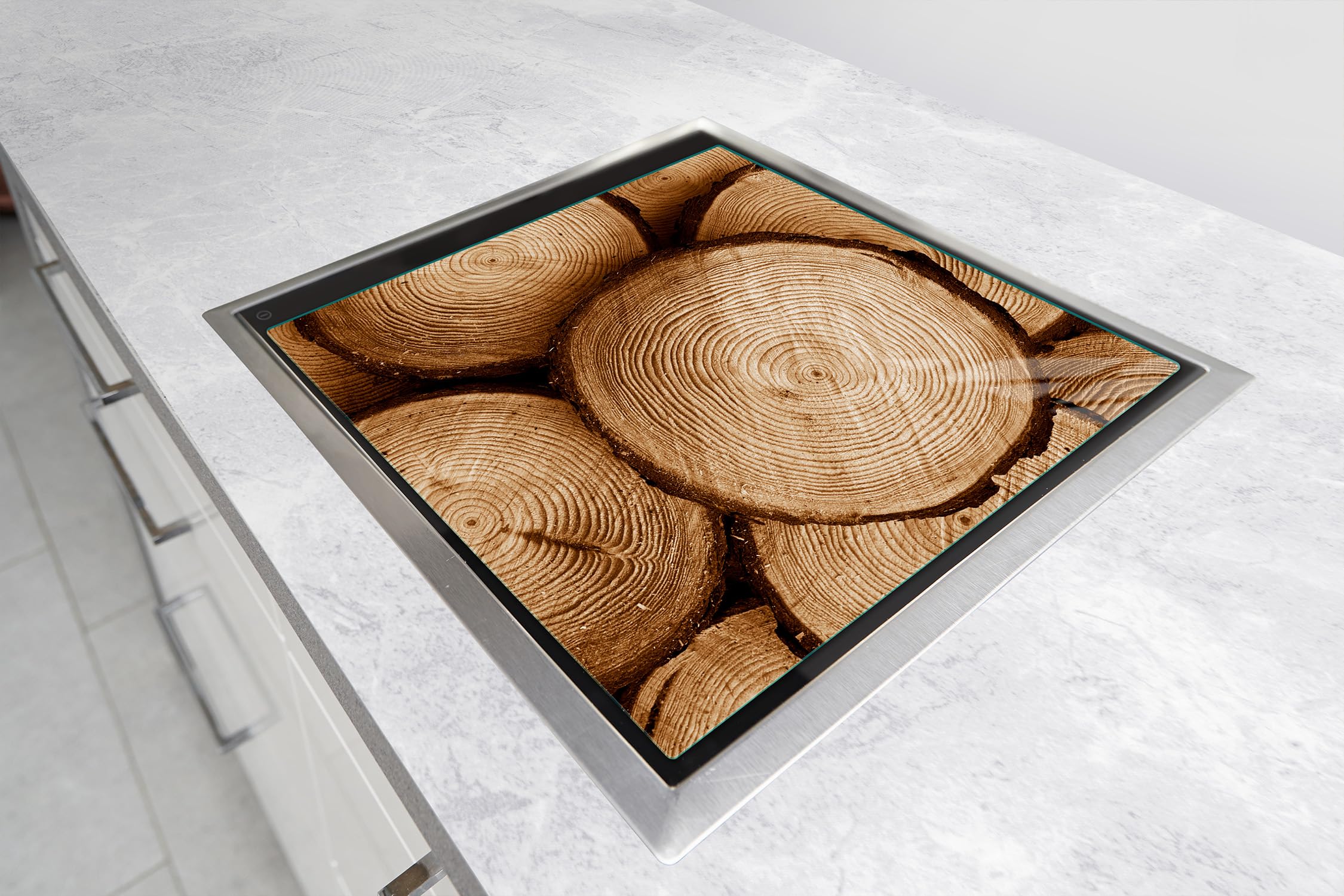 TMK Copri Piano Cottura Induzione 60x52 Cm – Vetro Temperato 4mm – Protezione Paraspruzzi E Tagliere Decorativo