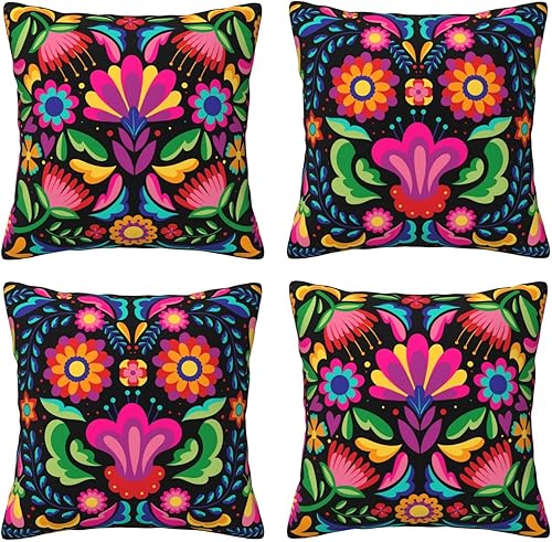 4 fundas de almohada del Día de los Muertos con patrón floral mexicano, fundas de almohada cuadradas Dia De Los Muertos, decoración de fiesta
