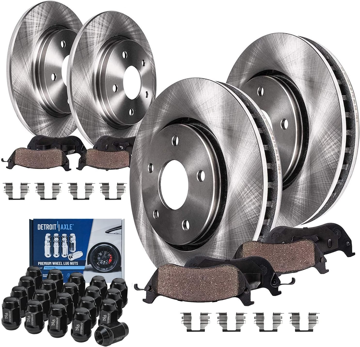 Detroit Axle - Brake Kit for Chrysler Town & Country Dodge Grand Caravan | VW Routan, Disc Brake Rotors Ceramic Brake Pads Wheel Lug Nuts Replacement 11.89'' inch Front and 12'' inch Rear Rotors