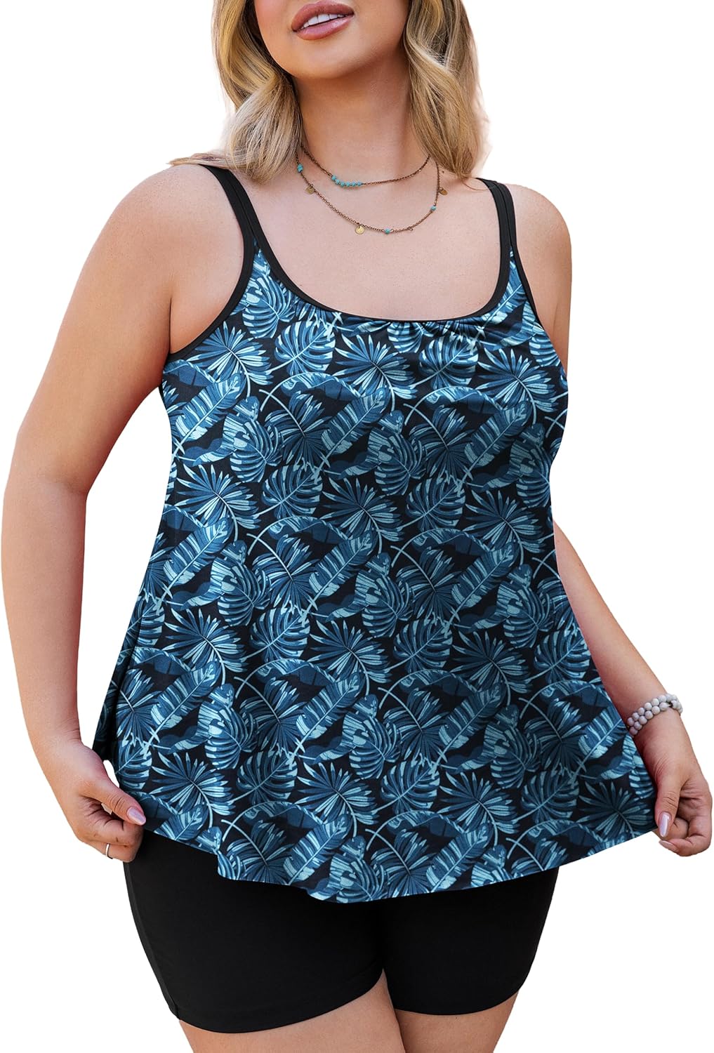 Tralilbee Plus Size Tankini Swimsuits for Women Two Piece Bathing Suit Swim Tops with Shorts