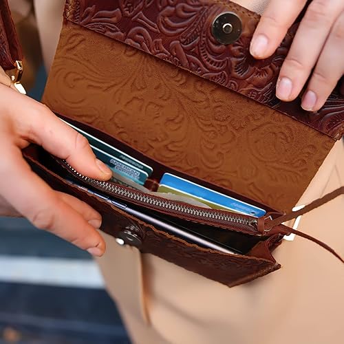 Miniatura 10 de Handmade Small Crossbody Shoulder Bag for Women, Cellphone Bags Adjustable Strap, Leather Card Holder Wallet Purse and Handbags With Zipper Coin