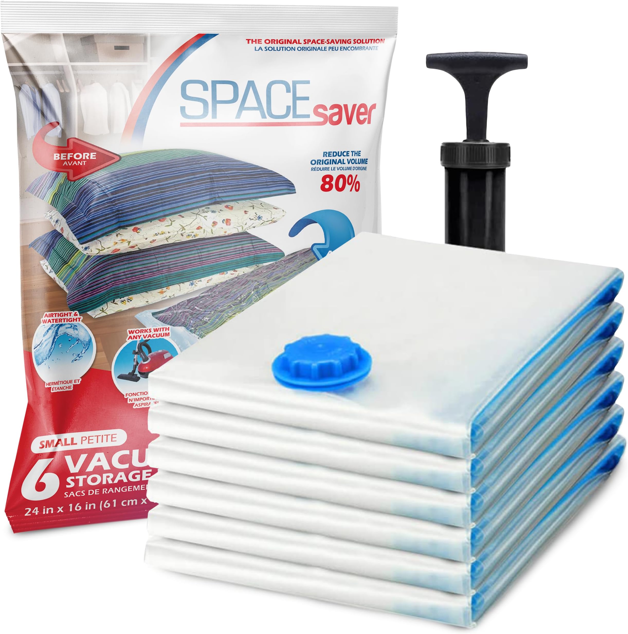 6 Pack Small Vacuum Storage Bags for Comforters, Blankets & Clothes – Vacuum Sealed Compression Bags with Hand Pump – Space Saver Storage Bags for Bedding, Moving, Travel & Organization