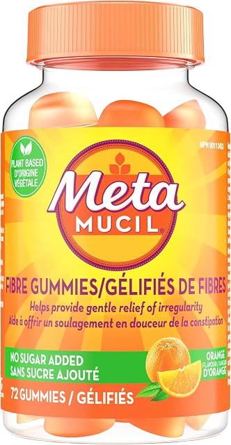 Metamucil Fibre Gummies, No Sugar Added, Daily Supplement, Prebiotic Plant-Based Fibre Blend, Orange Flavour, 72 Gummies